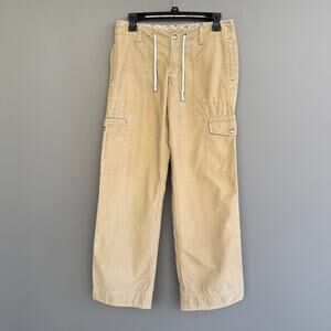 Vtg Y2K Womens Eddie Bauer wide leg cargo pants Khaki Corduroy low rise -size 2